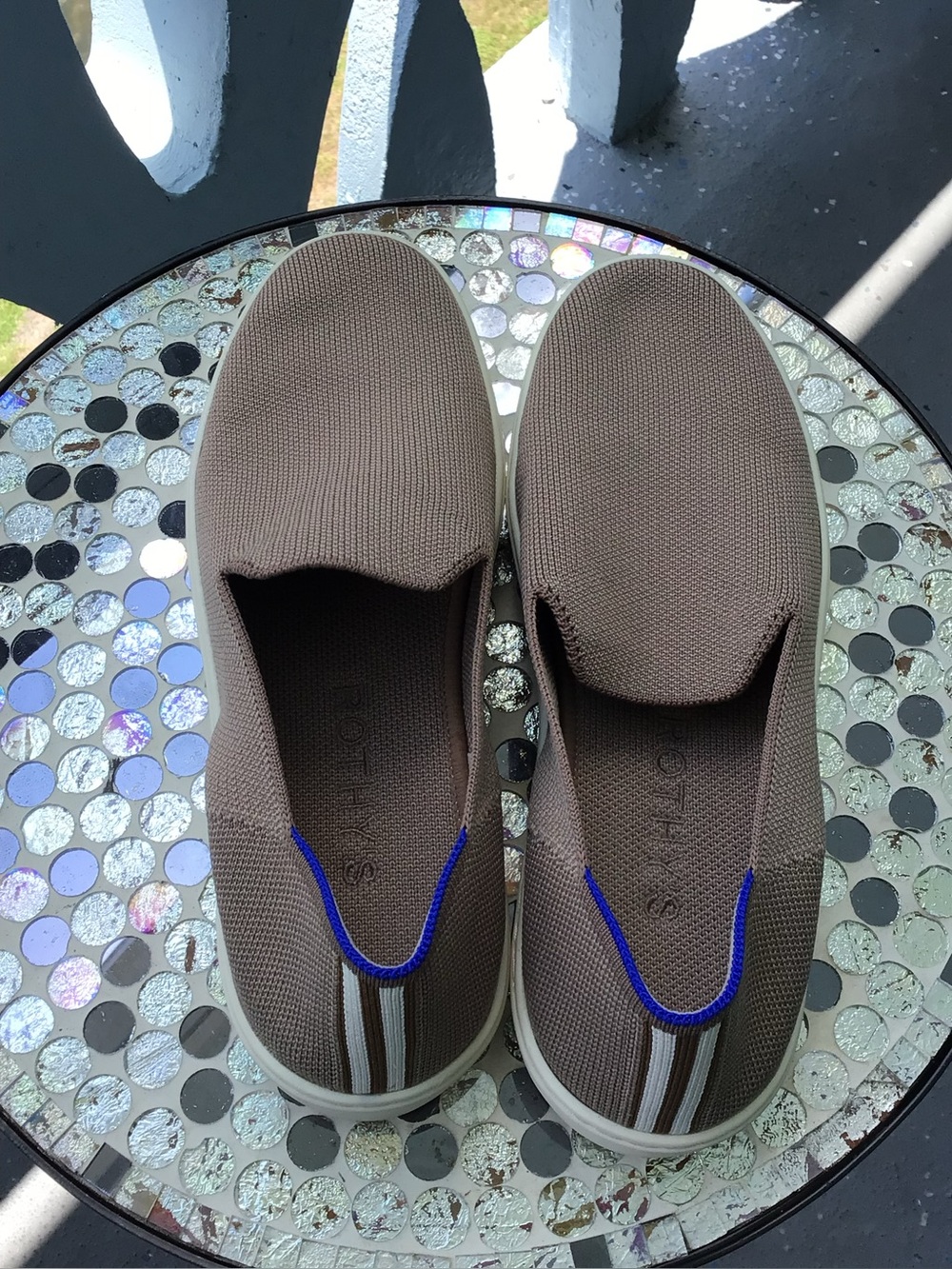 Rothy’s The Original Slip On Men's Casual Knit Sneakers Kachi with Blue Stripe